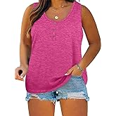 Womens Plus Size Tank Tops Summer Sleeveless Henley T-Shirts Tops Casual Button Down Tunics Shirts
