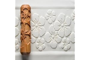 MKM Pottery Tools Wood Big Hand Rollers for Clay (BHR-145 Hibiscus Flowers)