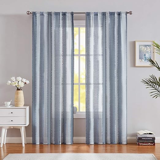 Amazon Com Fragrantex White And Blue Striped Sheer Long Curtains