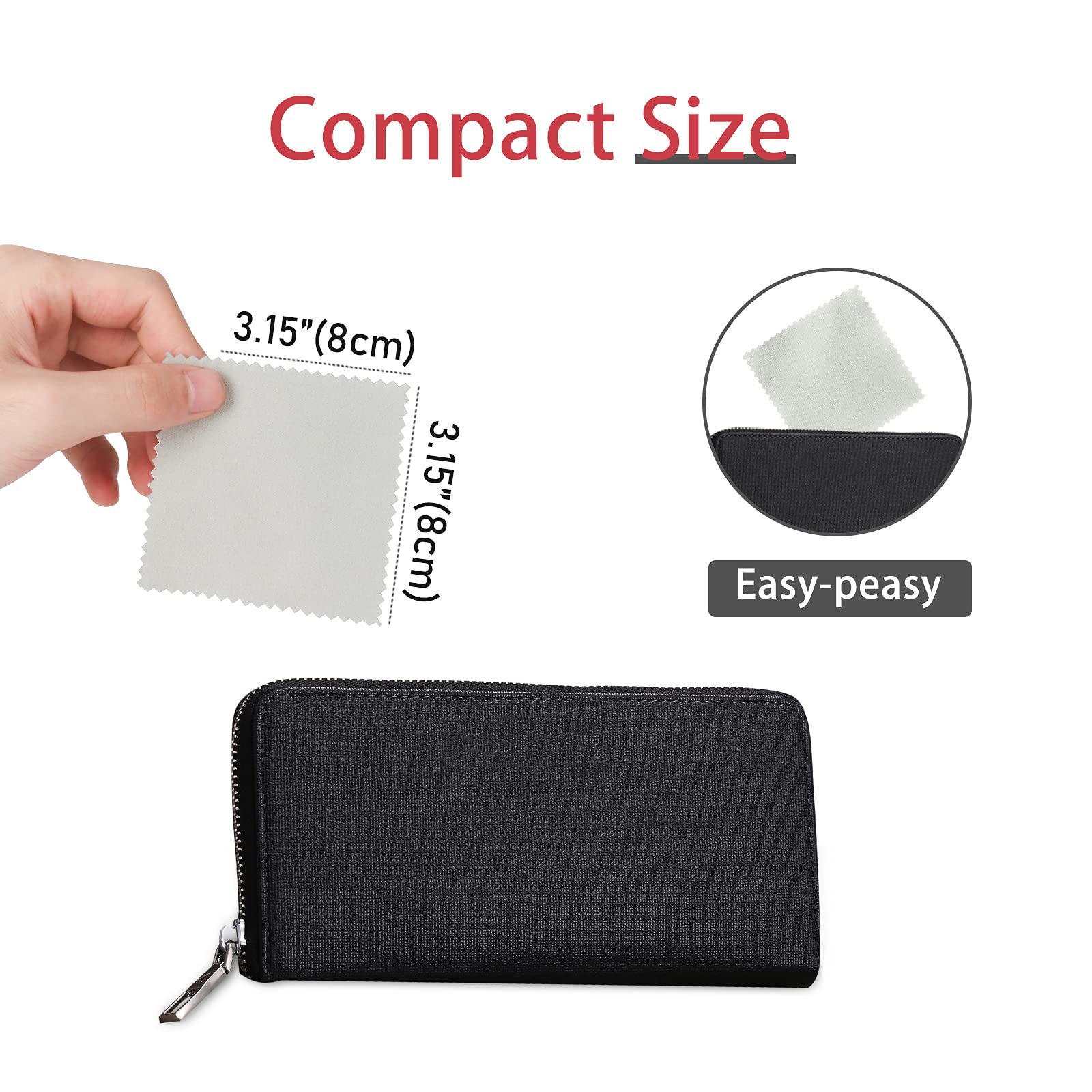 CATIFLIN 100pcs Jewelry Cleaning Cloth, Silver Polishing Cloth Individually Wrapped, Small Jewelry Polishing Cloth for Sterling Silver, Gold, Platinum and More (Light Gray, 3.15