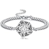 Silikepa Snake Bracelet for Women Men 925 Sterling Silver Evil Eye/Pentagram Snake Bracelet Adjustable Vintage Jewelry Gift for Women Men