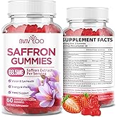 Saffron Gummies for Adult Kids, 10-IN-1 Formula with Saffron 88.5mg, Vitamins D3 & B6, Magnesium, Zinc, Ashwagandha, L-Theanine, St. John's Wort - Supports Mood & Focus, Strawberry Flavor, 60 Count