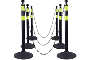 OrangeStar 6 Packs Traffic Delineator Post Cones, 40" Safety Barrier with 6.6 Ft Link Plastic Chains, Crowd Control Stanchion Sets w/Rubber Base for Parking Lot, Road Work, Queue Management, Black