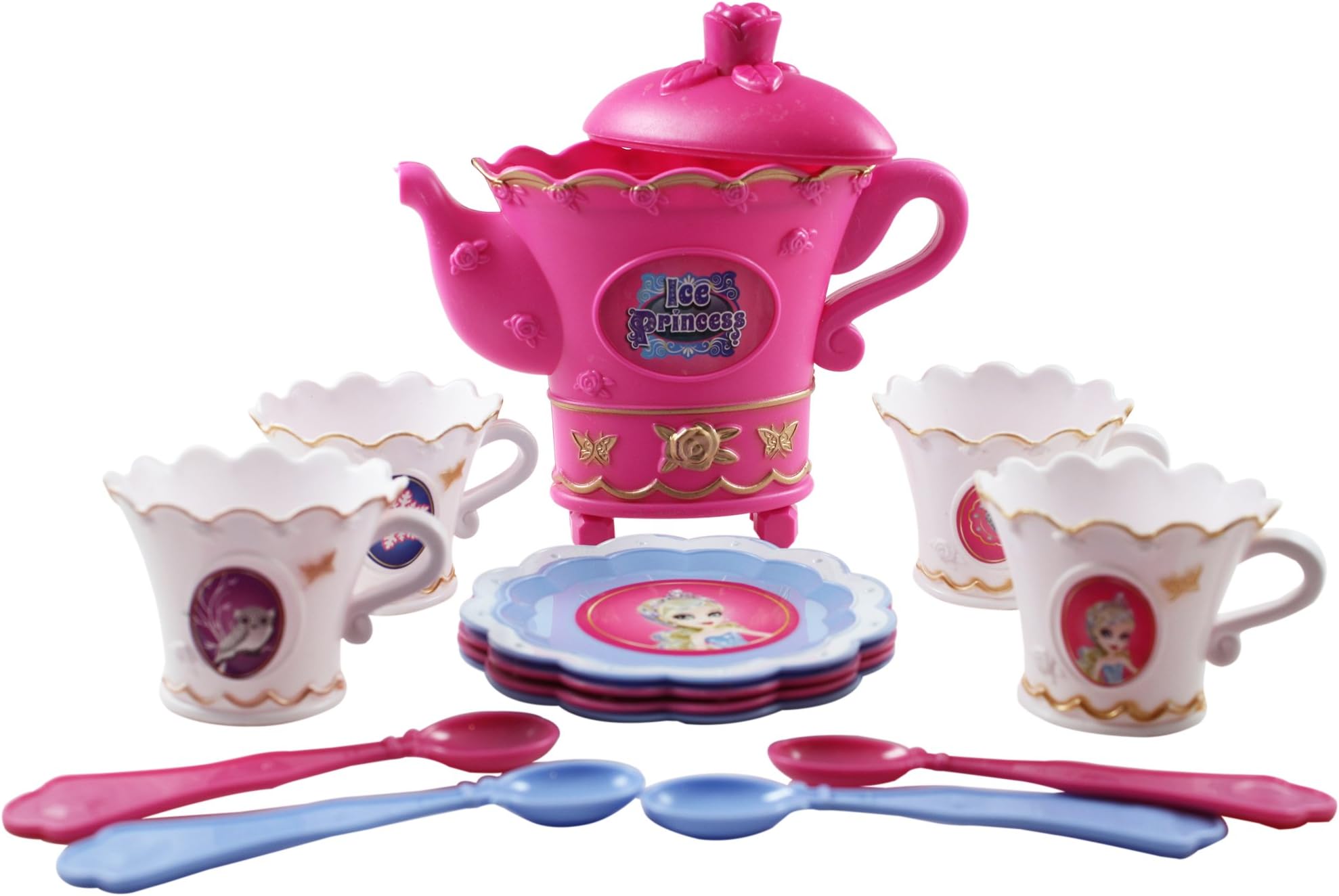 Smarterbuy Toys Children's Tea Party Set for Girls Little Princess Tea Time 12pc for 4 kids w/White Cups - Perfect First Toddlers Plastic Set