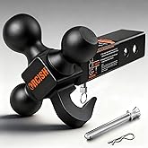 ORCISH 360° Swivel Trailer Hitch, Tri-Ball Mount with Pin & Heavy Duty Hook, Matte Black Plated Trailer Ball Size 1-7/8", 2" and 2-5/16", Fit 2 Inch Hitch Receiver, Rotating Ball Hitch, Towing Hitch