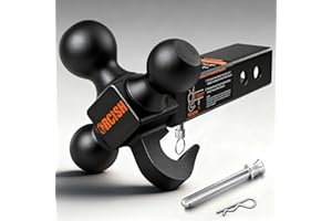 ORCISH 360° Swivel Trailer Hitch, Tri-Ball Mount with Pin & Heavy Duty Hook, Matte Black Plated Trailer Ball Size 1-7/8", 2" and 2-5/16", Fit 2 Inch Hitch Receiver, Rotating Ball Hitch, Towing Hitch