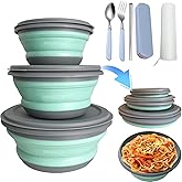 RMAMSCOV Collapsible Camping Bowl with Lid, Silicone Salad Bowl Serving, Microwave Foldable Soup Ramen Serving for Travel, Picnic, Rv(Blue)