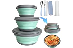 Camping Bowl, RMAMSCOV 3 PCs Food Grade Silicone Collapsible Bowl Lunch Box Salad Bowl with Lid, Expandable Food Storage Cont