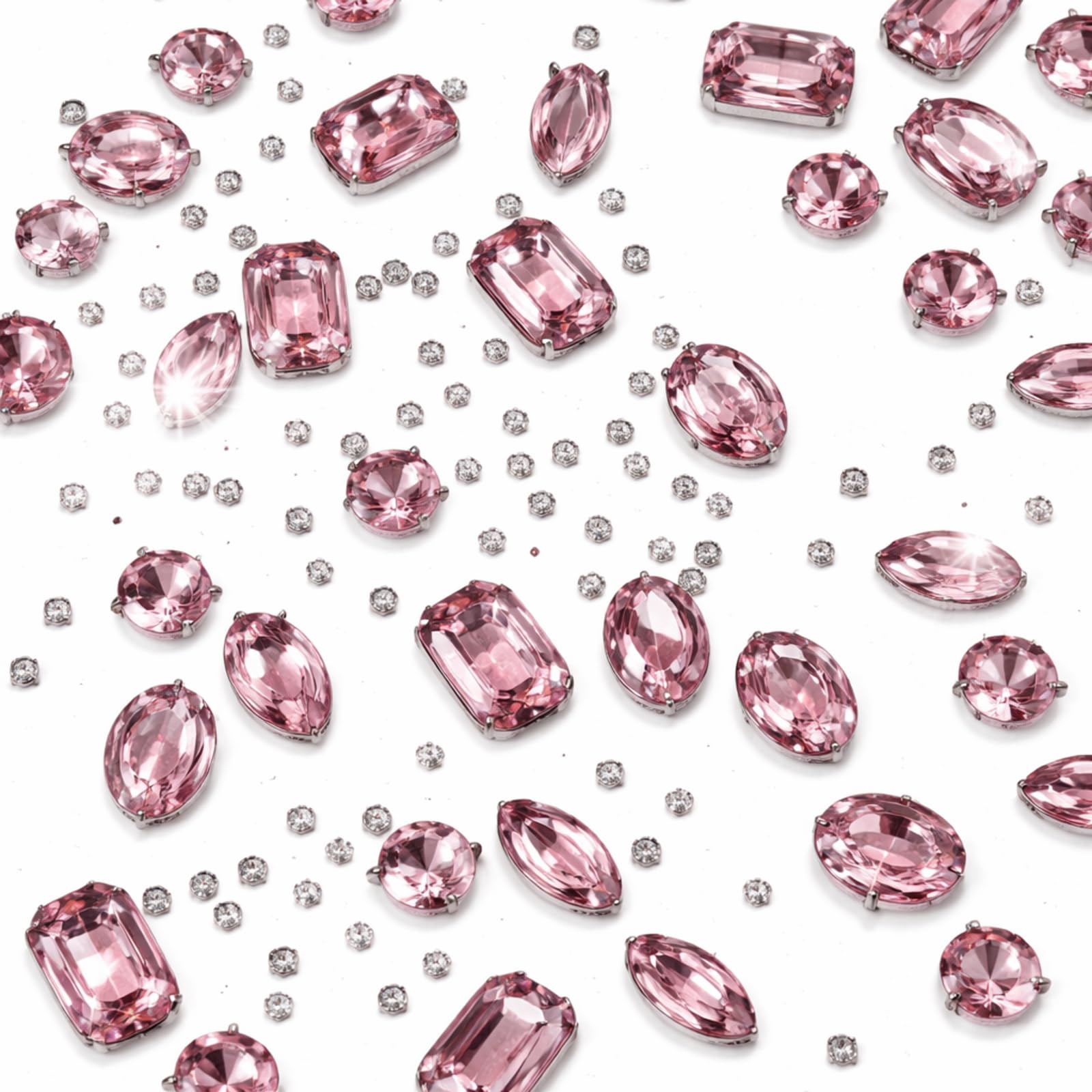 WILLBOND 156 Pieces Mixed Shapes Pink Glass Rhinestones (Oval, Rectangular, Round) - Sew On Claw Rhinestones for Clothes, DIY Crafts, Jewelry Making