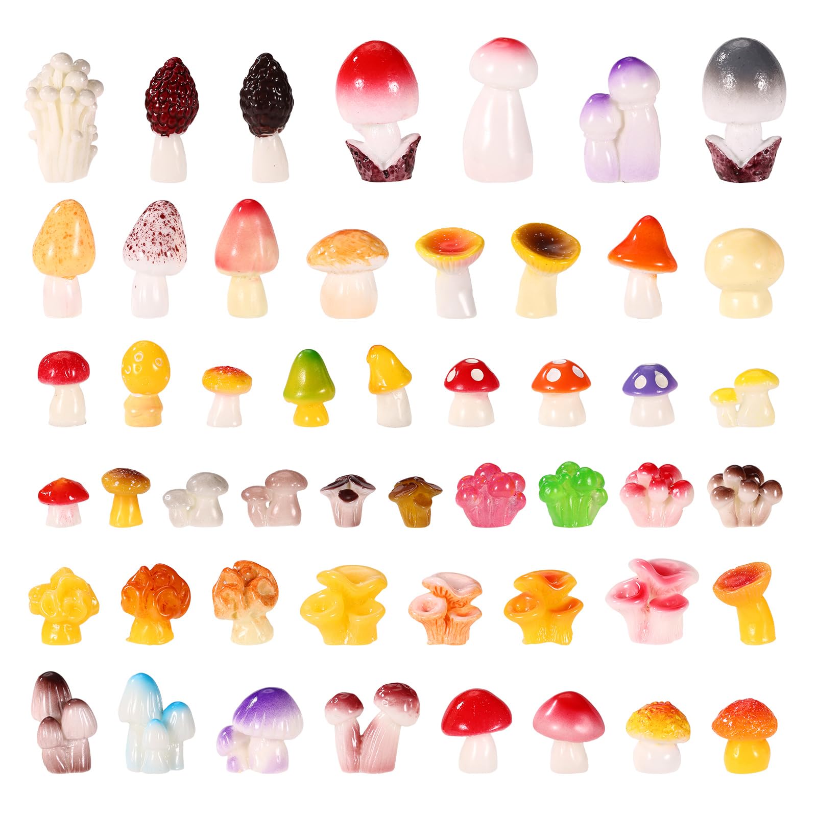 100pcs Mini Resin Mushrooms, 50 Style Tiny Small Mushrooms Figurines Miniature Figures Trinkets Toy Decorations for Vase Filler Micro Landscape Fairy Garden Dollhouse Terrarium Decor Accessories