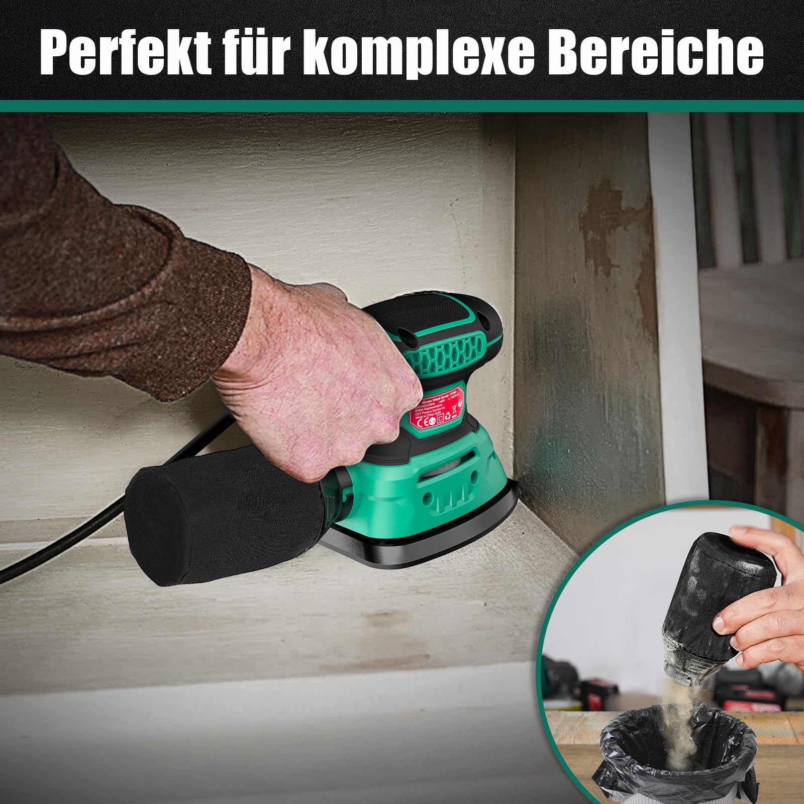 HYCHIKA 140W Deltaschleifer, 13000 OPM Multischleifer Effiziente Staubabsaugung, mit 12PCS Schleifpapier, Ideal zum Schleifen von Holz und Entfernen von Rost und Farbe 7