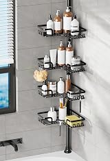 KEGII Telescopic Shower Caddy Corner Shelf 4 Baskets Black No Drilling