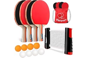 FBSPORT Ping Pong Paddle Set, Table Tennis Set with 4 Rackets and 8 Balls, Retractable Net with Storage Bag - Pingpong Paddle Accessories for Indoor/Outdoor Games