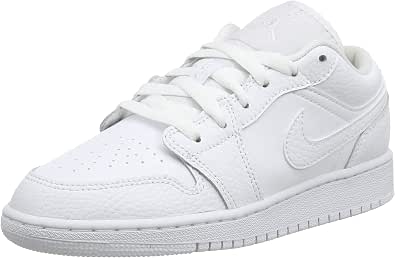 Amazon.com | Jordan Youth Air 1 Low GS 553560 130 Triple White - Size |  Basketball