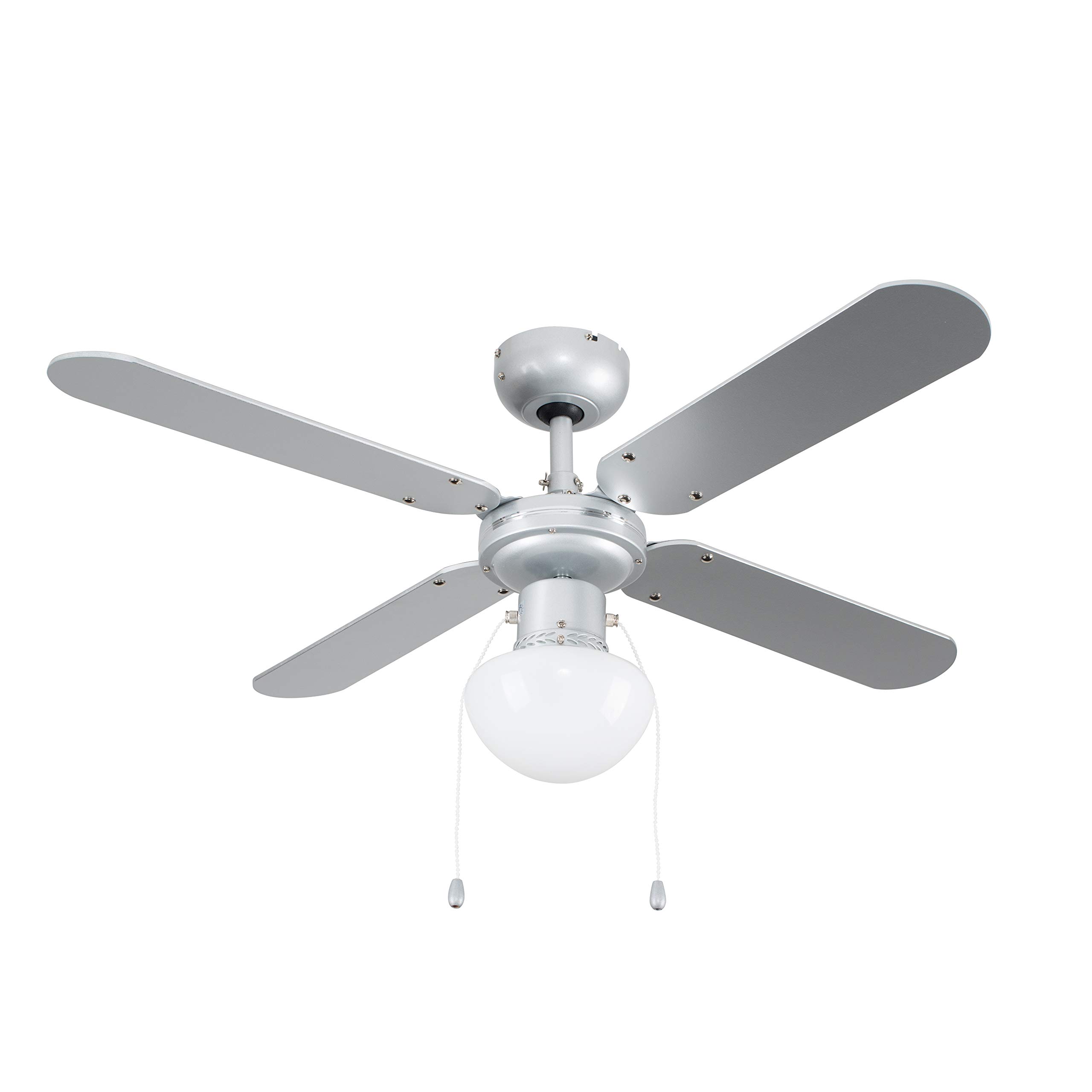 MiniSun | 102cm Modern 4 Blade Ceiling Fan with Frosted Opal Glass Light Shade | Ceiling Fans with Lamps, Home Décor & Improvement Essential | Mains Wired