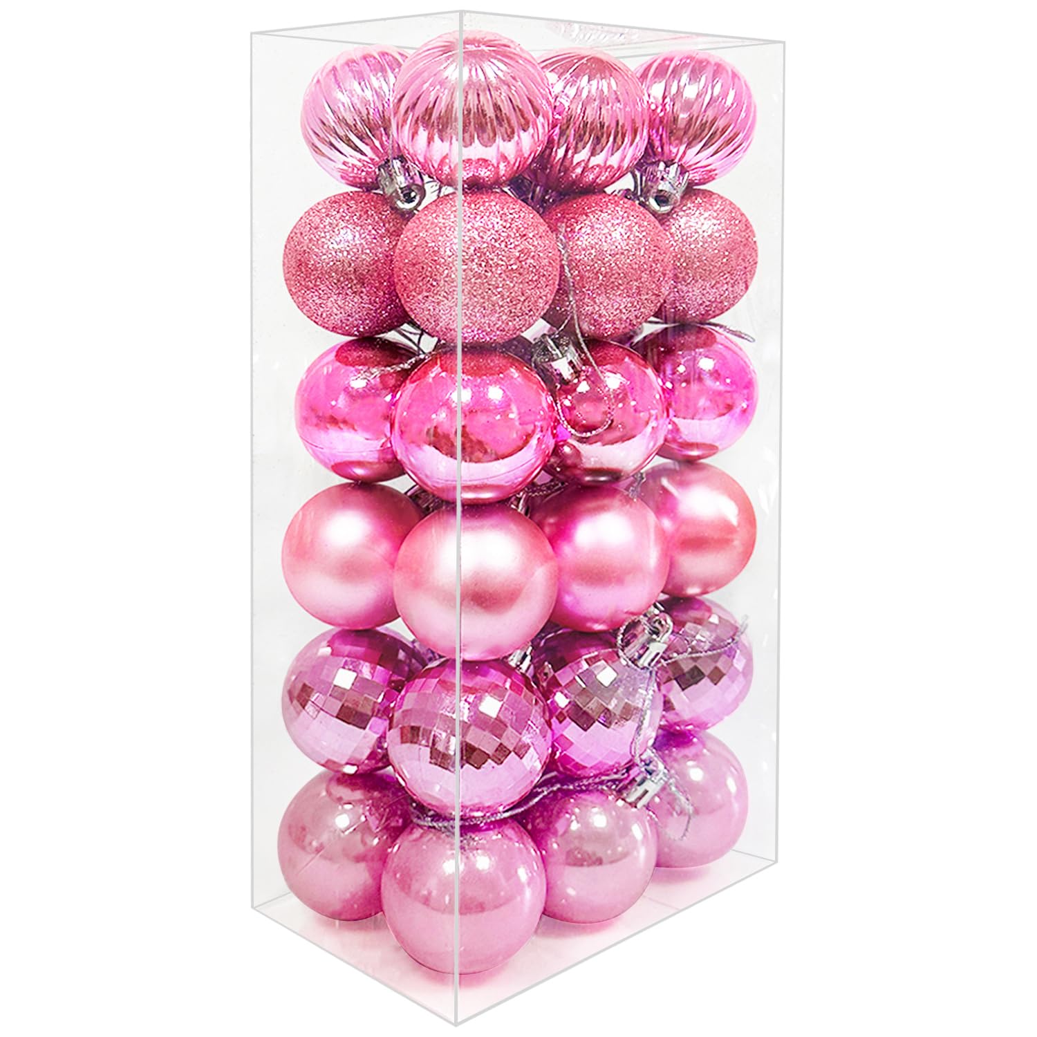 36PCS 4CM Christmas Balls Christmas Tree Decoration Baubles Ornaments Shatterproof Balls for Xmas Hanging Festive Holiday Home Decor, Pink