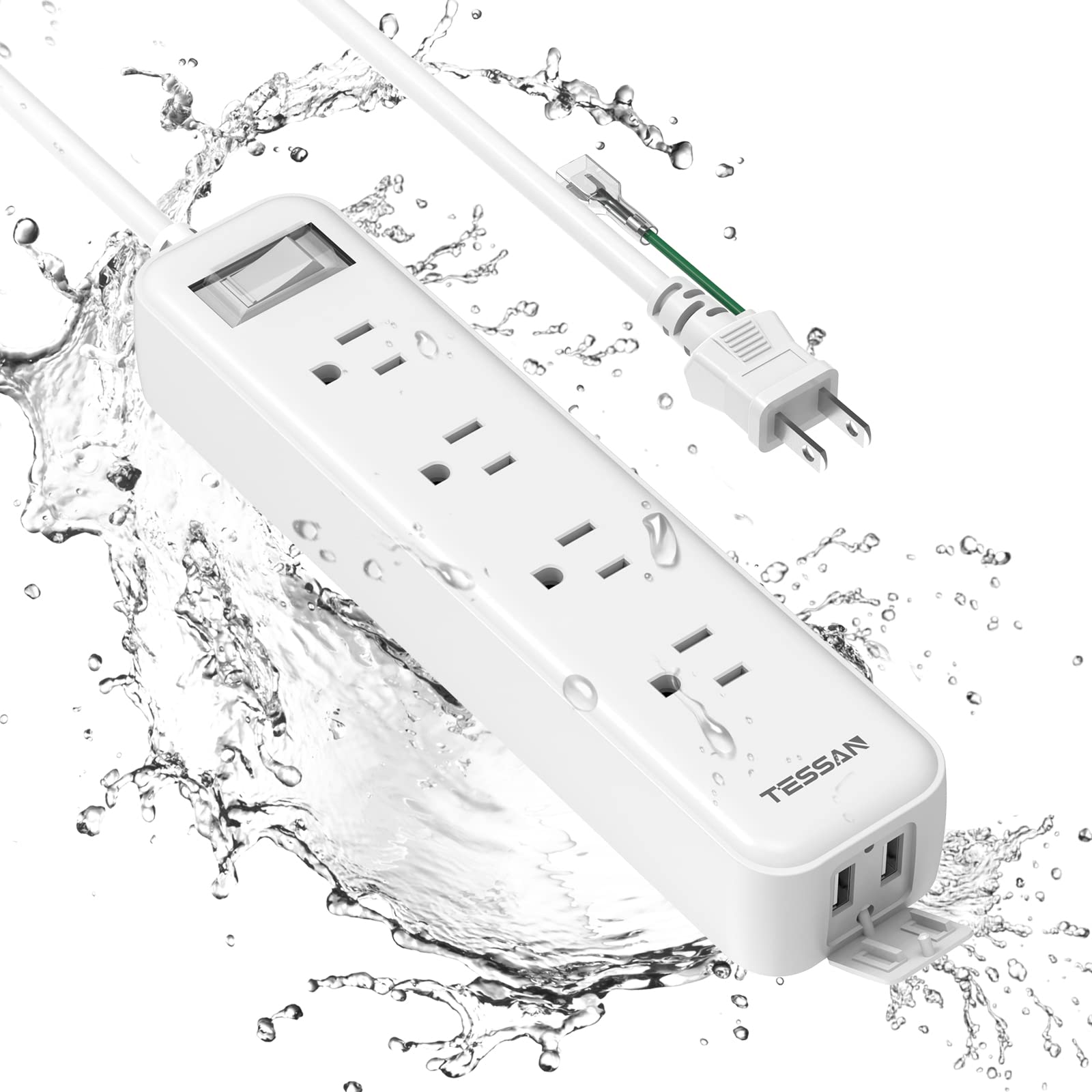 電源タップ 2m 延長コード 防水 TESSAN 防水コンセント テーブルタップ usb コンセント 4個AC口 2個USB-Aポート 雷ガード 一括集中スイッチ マルチタップ 卓上に 壁掛け式 洗面台/キッチン/室内外用 の商品画像
