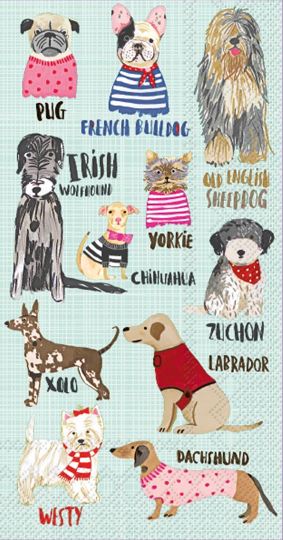 Boston International IHR 3-Ply Paper Napkins, 16-Count Guest Size, Hot Dog Breeds