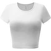 OThread & Co. Women's Short Sleeve Crew Neck Crop Top Basic Comfy Stretch Tee