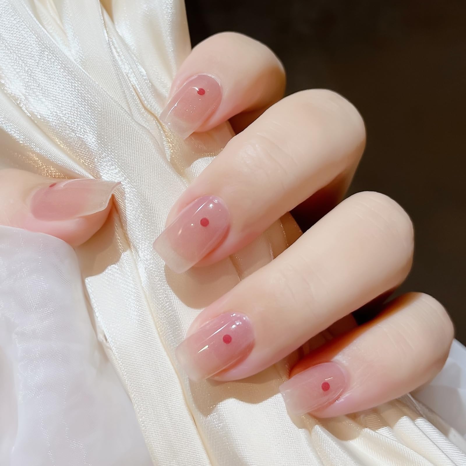 20Pcs Semi Cured Gel Nail Strips, French Art Stickers Long-Lasting Waterproof Polish Wraps for Women Girls Decoration, Includes 2 Prep Pads, File & Wooden Stick (Red Dot)