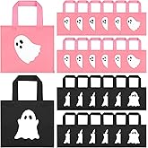 24 Pcs Halloween Non-Woven Treat Bags Pink Cute Ghost Candy Goodie Bag 10 x 8 Inch Reusable Tote Gift Bags with Handle Boo Party Favor Bag for Halloween Kids Trick or Treat Party Wrapping Supplies