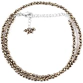 QNAVIC Natural Gemstone Micro Beads Dainty Choker Necklace for Women, Healing Chakra Energy Crystals, Birthstone Handmade Jewelry, Silver Plated Chain 18 inch Birthday Gift for Her