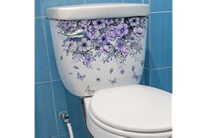 PALEERY@FC Purple Plant Flower Butterfly Toilet Cover Sticker Decals,Spring Flower Leaf Butterfly Waterproof Toilet Lid Tank Seat Decals Cistern Self-Adhesive Bathroom Wall Sticker