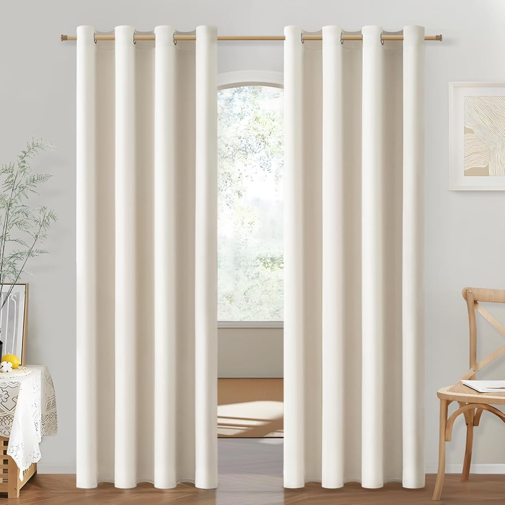 MRTREES Beige Eyelet Curtains 72 Inch Drop Thermal Blackout 2 Panels 46x72