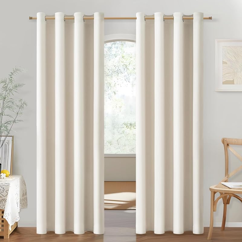 MRTREES Beige Eyelet Curtains 72 Inch Drop Thermal Blackout 2 Panels 46x72