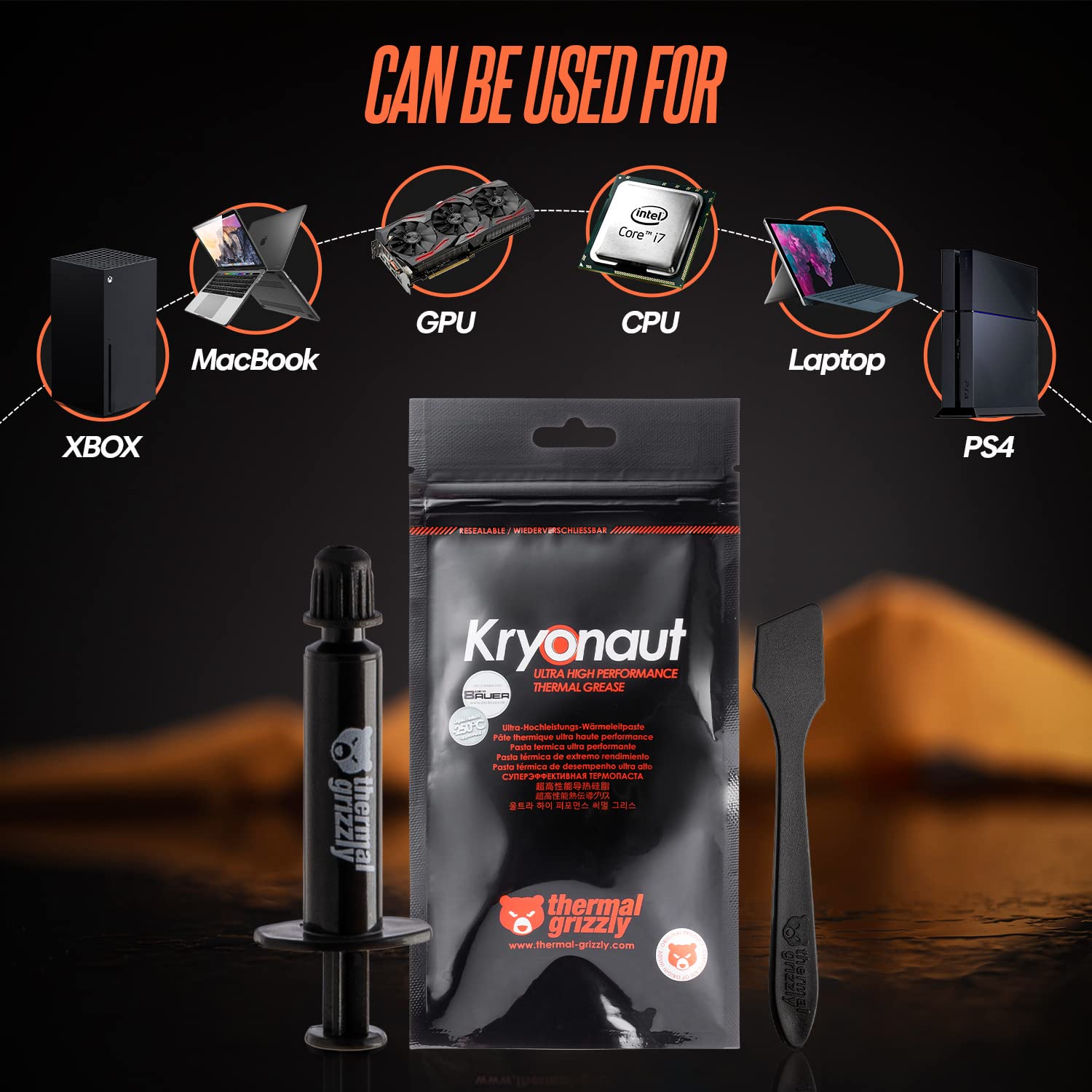 Thermal Grizzly Kryonaut CPU Thermal Paste - High Performance PC Thermal Paste Kit for Cooling All Processors, Graphics Cards and Heat Sinks in Computers and Consoles - Thermal Grease 1g