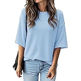 Cicy Bell Womens Oversized Sweaters 3/4 Sleeve Summer Casual Knitted Tops Crewneck Lightweight Loose Pullover Blouses