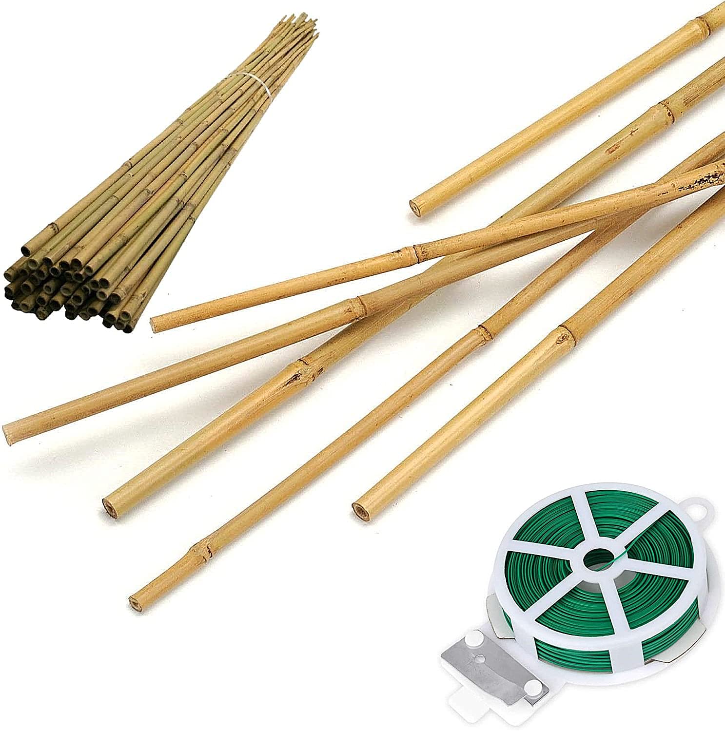 Photo 1 of 50 Pack 5ft Bamboo Plant Stakes for Wood Garden Sticks?Wooden Plant Supports?Bamboos?Bamboo Trellis?Crafts, More Size Choices 8"/12"/16"//2'/3'/4'/5'/6'