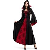 Geehora Vampire Costume for Women, Long Gothic Halloween Dress | Matte stretch fabric with an adjustable back lace-up for a softer, less glossy look and easy waist adjustment.