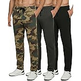 Real Essentials 3 Pack: Men's Tech Fleece Athletic Casual Open Bottom Sweatpants with Pockets (Available in Big & Tall)