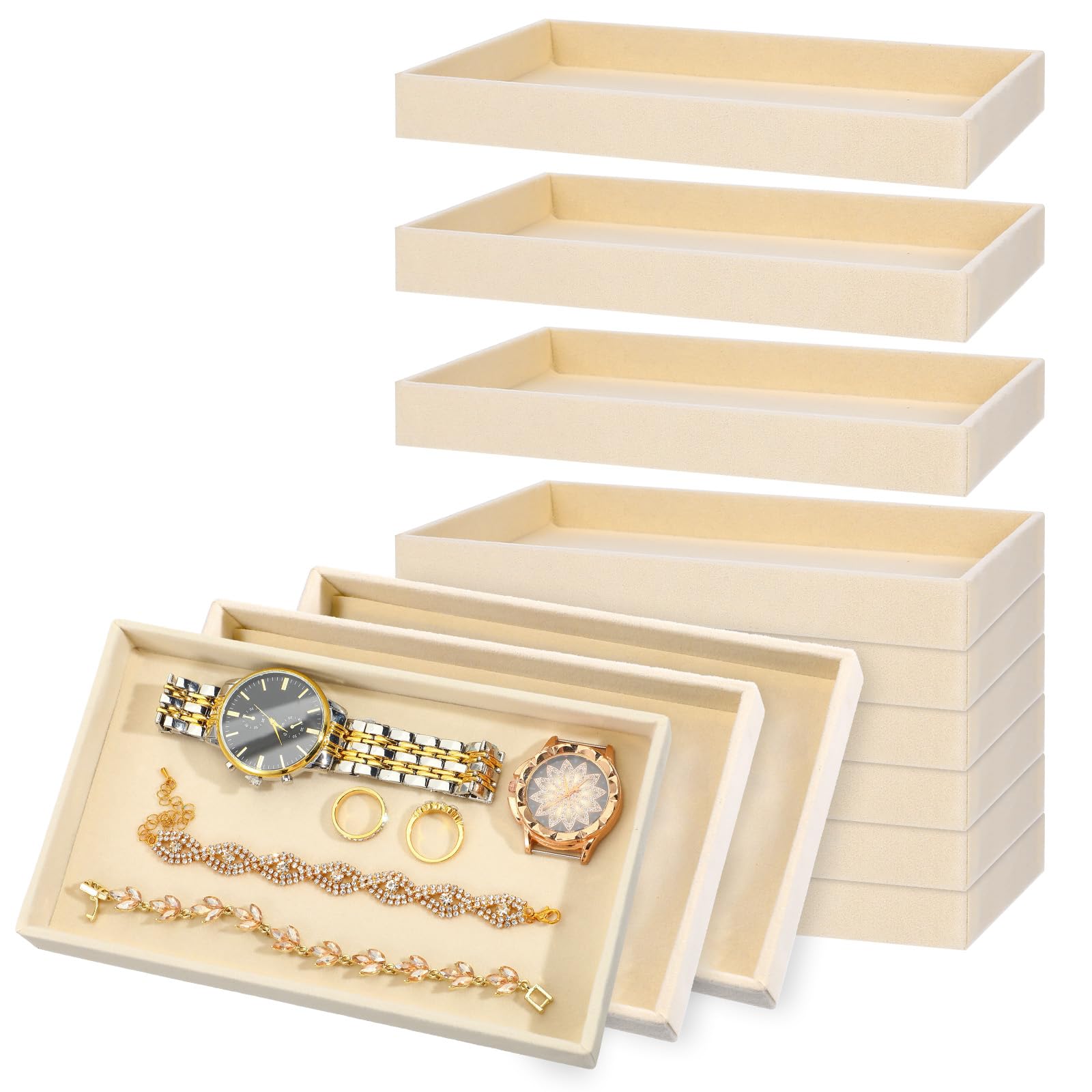 Photo 1 of Kifmurase 12Pcs Small Velvet Jewelry Trays, Stackable Jewelry Drawers Organizer Inserts, White Jewels Storage Display Trays for Necklace, Earring, Ring, Bracelet, 8 x 4.7 x 1 Inches
