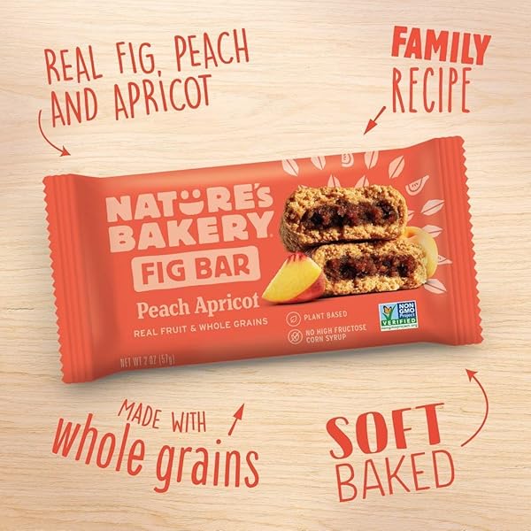 NATURE’S BAKERY WHOLE WHEAT FIG BARS, PEACH APRICOT, REAL FRUIT, VEGAN, NON-GMO, SNACK BAR, 1 BOX WITH 12 TWIN PACKS (12 TWIN PACKS)