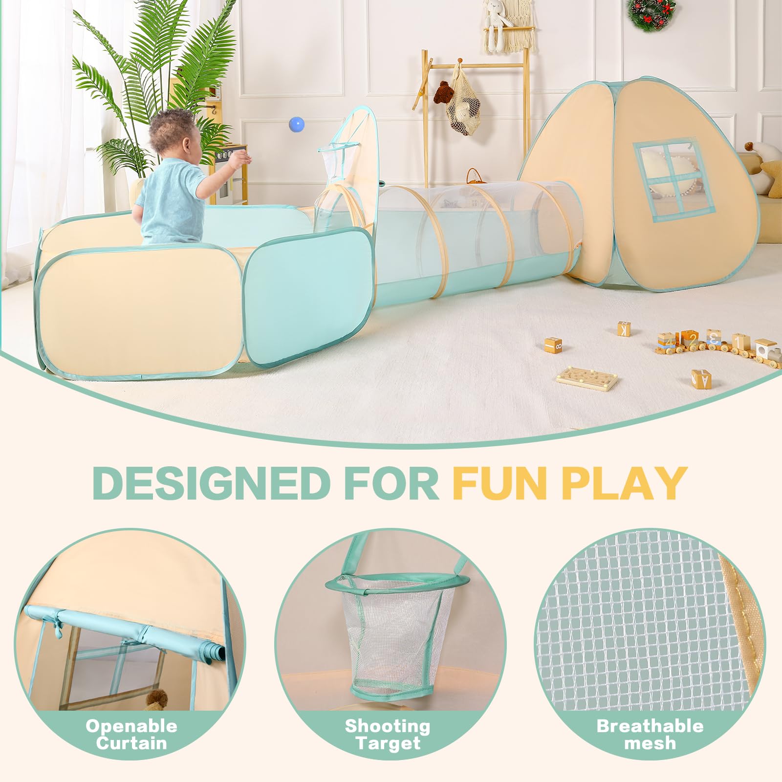 Play Tent Pop Up for Kids: Indoor and Outdoor Playhouse with Ball Pit and Tunnel for Toddlers, Boys, Girls, and Babies - Ideal for Playroom Toys or Christmas Fun