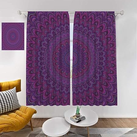 Rityodecor Eggplant Rod Pocket Darkening Curtain Purple Shape With A Kaleidescopic Style Sixties Inspired Oriental Abstract Art Drape For Living Room Nursery 2pcs Each 36 Wx63 L Purple Amazon Co Uk Kitchen Home