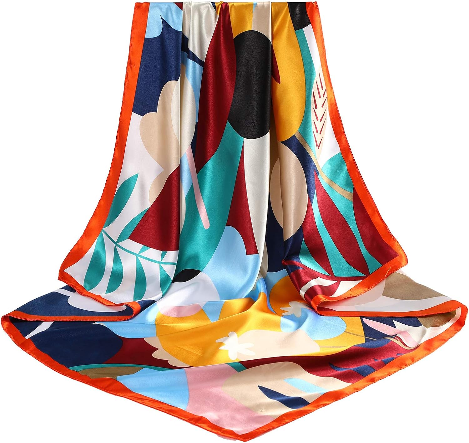 35” Large Satin Square Head Scarf - 2Pcs Silk Like Floral Head Scarves Square Satin Hair Scarf Bandanas for Women (Flower(Red/Yellow)) at  Women’s Clothing store