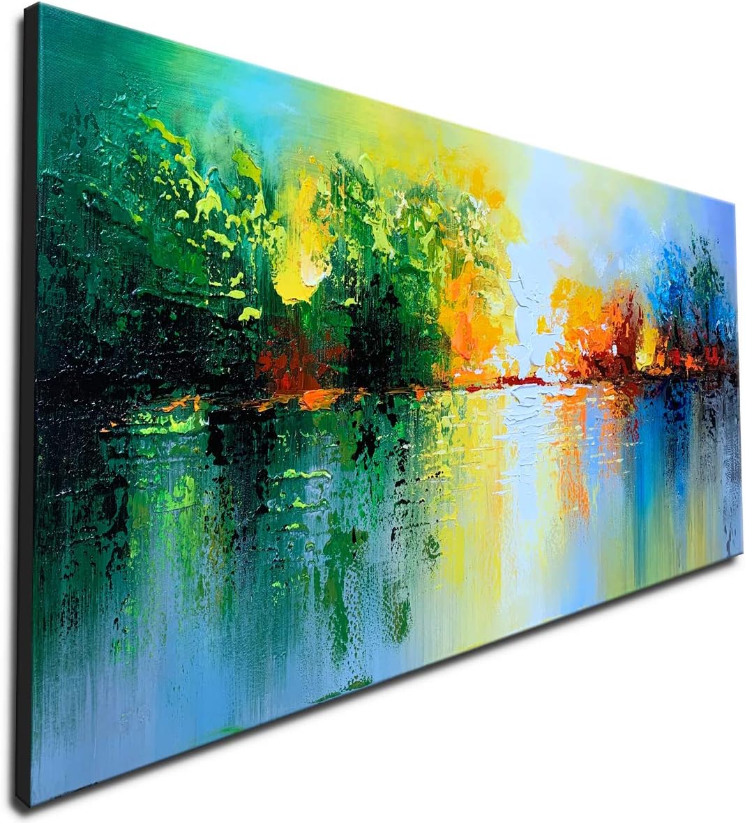 Paintings - Large Colorful Landscape Oil Painting Handmade Abstract Landscape Canvas Wall Art Lake Scenery Artwork