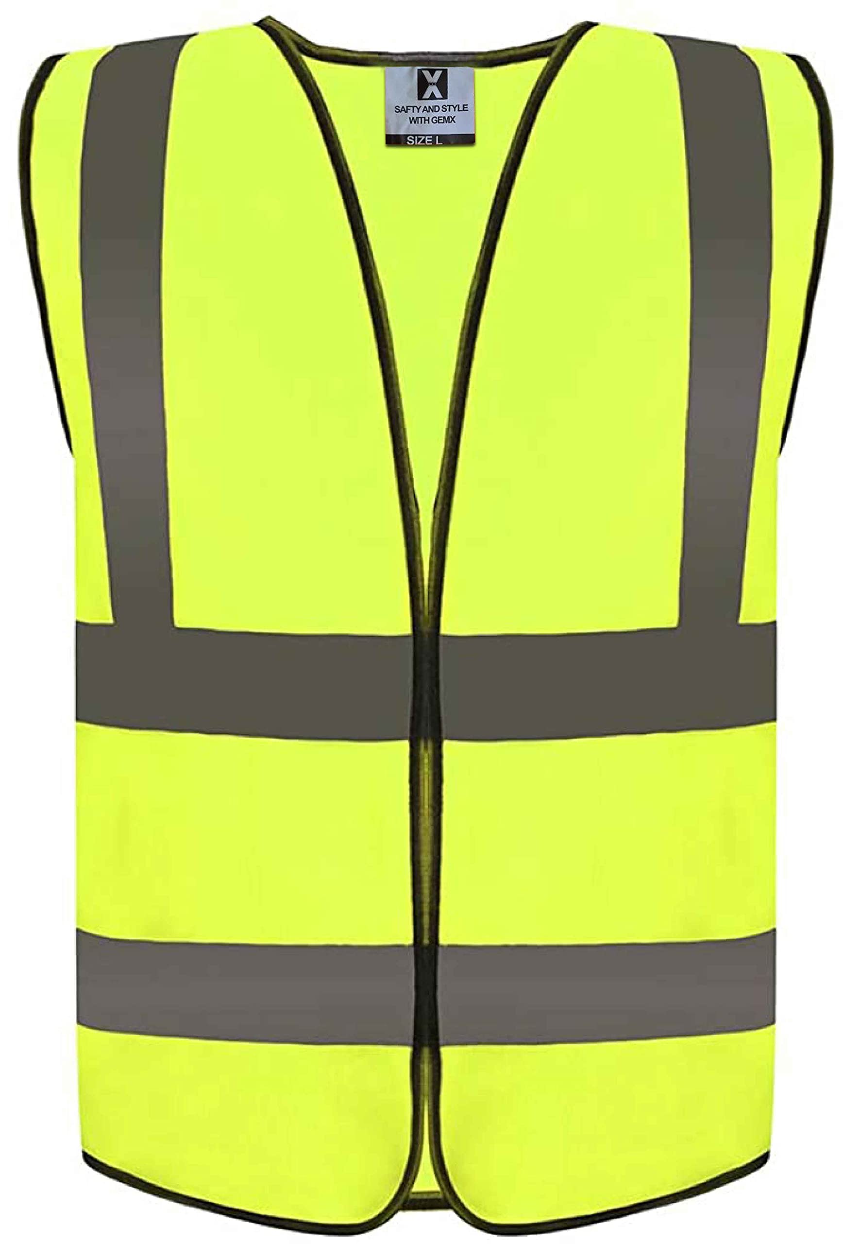 Gemx High Visibility Vest with Velcro Fastening Closure ‒ Hi Vis Vests with 4 Reflective Strips ‒ Unisex High Vis Jackets for Construction Workers, Surveyors, Security Guards & Other Outdoor Safety