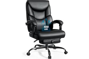 WAILOR 400lbs Office Chair with Foot Rest, Reclining Big and Tall Office Chair with Lumbar Support Spring Cushion, High Back PU Leather Computer Chair,Comfy Desk Chair for Home Office