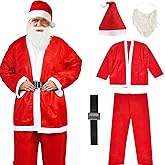 MNKXL Plus Size Santa Claus Costume for Adult,5PCS Santa Suit Adults Men,Christmas Party Santa Costume Cosplay Santa Outfit