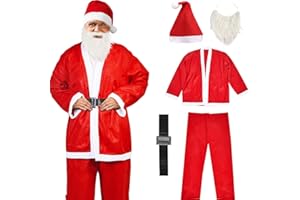 MNKXL Plus Size Santa Claus Costume for Adult,5PCS Santa Suit Adults Men,Christmas Party Santa Costume Cosplay Santa Outfit