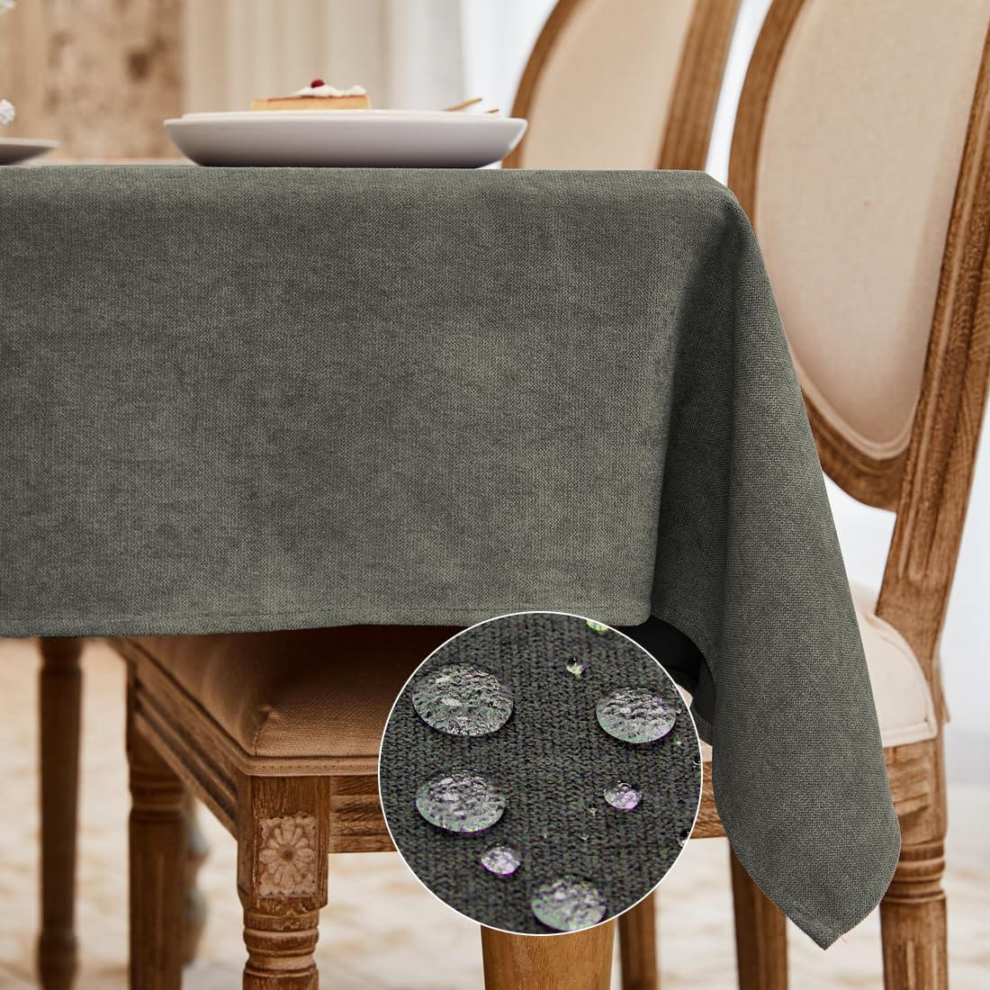 WAITER TREE Table Cloth 140x180 cm Rectangular Wipe Clean Table Cover, Grey Faux Linen Wipeable Waterproof Tablecloth for Outdoor Picnic Dining Kitchen Party - Olive Grey