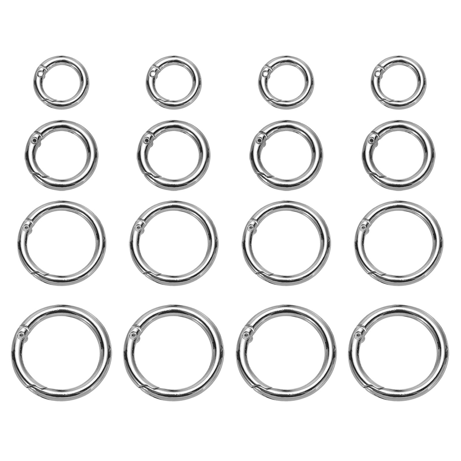 PATIKIL Metal Spring O Rings, 16 Pcs Spring Gate O Rings Zinc Alloy Snap Clip Trigger Spring Keyrings Buckle for Purse Handbag, Silver