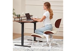 EROMMY Criss Cross Chair with Wheels Retractable footrest, Wide and Thickened ADHD Chair, Ergonomic Cross Legged Kneeling Desk Chairs for Meditation Yoga, Beige & Brown