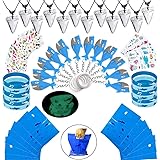 Shark Party Favor Supplies Pack -Shark Tooth Necklace Tattoo Sticker Shark Gift Bag Shark Bracelet Pin Back Button for Kids U