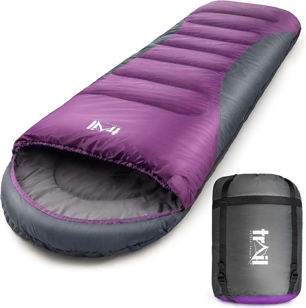 Trail Alpine 400 Hooded Sleeping Bag Purple 0C 4 Season 2 Way Zipper