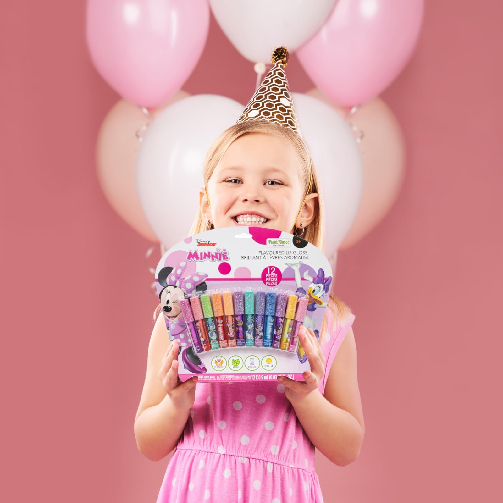 Disney Minnie Mouse 12 Piece Plant Based Lip Gloss, Girls Party Favors, First Makeup Set for Girl, Perfect for Parties, Sleepovers, and Birthday Gifts, Ages 3+, by Townley Girl